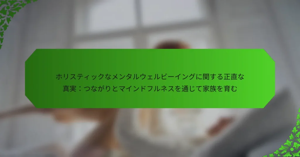 ホリスティックなメンタルウェルビーイングに関する正直な真実：つながりとマインドフルネスを通じて家族を育む