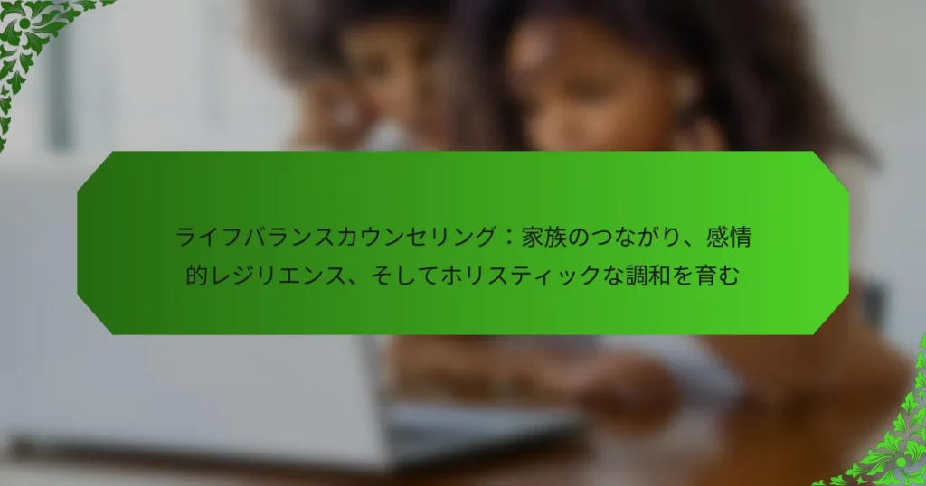 ライフバランスカウンセリング：家族のつながり、感情的レジリエンス、そしてホリスティックな調和を育む